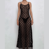 Lace see through hollow out cami cut out maxi dress