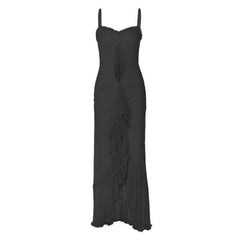Ruffle high slit ruched hollow out cami maxi dress