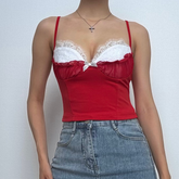 Bowknot ruffle patchwork lace cami top