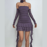 Long sleeve sheer mesh flower applique mini dress | red tango dress | samba dress