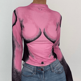 Long sleeve contrast high neck body print crop top