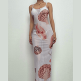 Sheer mesh flower print cami maxi dress | samba dress