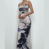 U neck flower print ruched cami cami maxi dress
