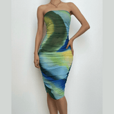 Sheer mesh see through backless contrast tube midi dress | samba dress