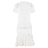 Short sleeve hoodie lace see through mini dress