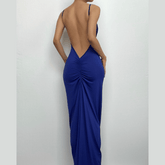 Ruched solid backless cowl neck cami maxi dress | red tango dress