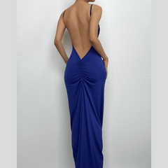 Ruched solid backless cowl neck cami maxi dress | red tango dress