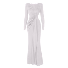 Long sleeve padded backless ruched maxi dress