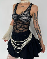 U neck ruffle lace bowknot see through crop top