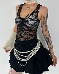 U neck ruffle lace bowknot see through crop top