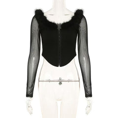 V long sleeve neck fluffy button top