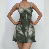 Tie dye lace hem bowknot v neck cami mini dress