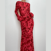 Sheer mesh see through zebra print long sleeve zip-up contrast maxi dress | red tango dress | samba dress