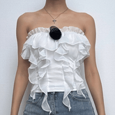 Rose applique ruffle ruched tube top