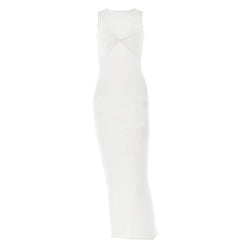 Sleeveless crewneck solid backless maxi dress