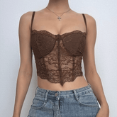 V neck lace bustier solid backless cami top
