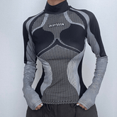 High neck long sleeve contrast print gloves top