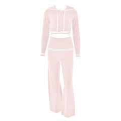 Long sleeve hoodie knitted zip-up high rise pant set