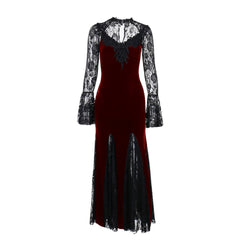 Long flared sleeve crewneck lace embroidery ruffle maxi dress | red tango dress