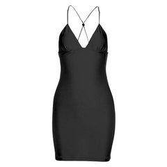 V neck butterfly embroidery backless print cross back cami mini dress | black rave dress