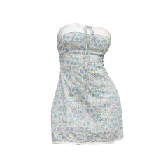 Flower print knotted backless tube mini dress
