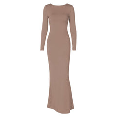 Long sleeve backless lace up ruched solid maxi dress | red tango dress