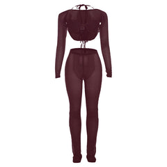 Halter shrug textured see through pant set