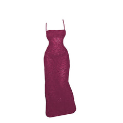 Square neck glitter backless cami maxi dress | red tango dress