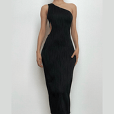 Textured one shoulder irregular hollow out solid midi dress | red tango dress