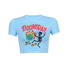 Skull letter graphic print slant Baby Tee Crop Top