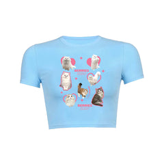 Many cat print crop top baby tee