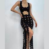 Hollow out backless sleeveless low cut solid maxi dress | red tango dress