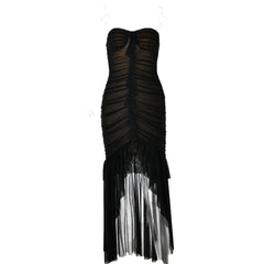Sweetheart neck ruched ruffle tube midi dress