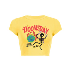 Skull letter graphic print slant Baby Tee Crop Top