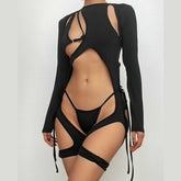 Long sleeve hollow out zip-up irregular solid cut out top