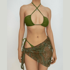 Cross front halter hollow out self tie mini dress 3 piece swimwear | red tango dress
