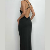 Cross back solid low cut backless cami midi dress | black rave dress | black rave dress