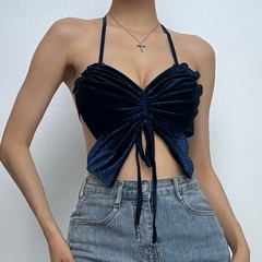 Halter ruched drawstring glitter cami top