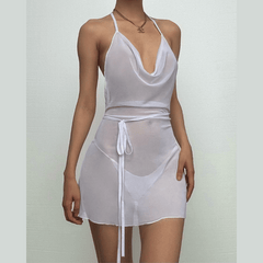 Halter cowl neck sheer mesh ruffle mini dress | red tango dress | samba dress