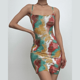 Tie dye lace up backless cami mini dress