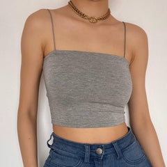 Double layered solid spaghetti strap crop cami top
