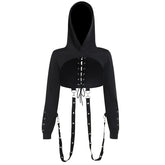 Hoodie long sleeve o ring lace up top