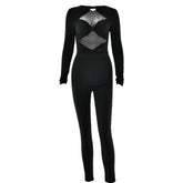 Long sleeve hollow out ruched solid jumpsuit