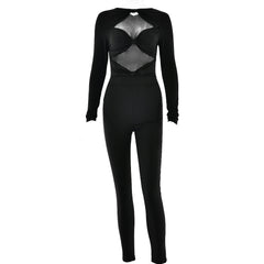 Long sleeve hollow out ruched solid jumpsuit