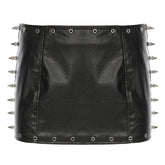 PU leather rivet mini skirt
