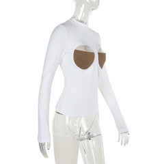 Long sleeve crewneck patchwork hollow out top