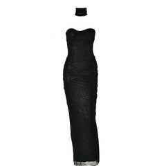 Sweetheart neck glitter ruched 2 piece tube maxi dress