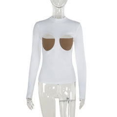Long sleeve crewneck patchwork hollow out top