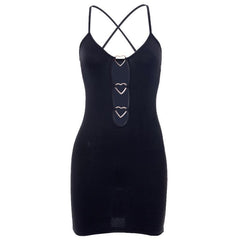 Heart ring hollow out cross back dress | black rave dress | black rave dress