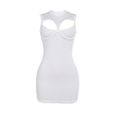 Crewneck sleeveless hollow out ribbed mini dress